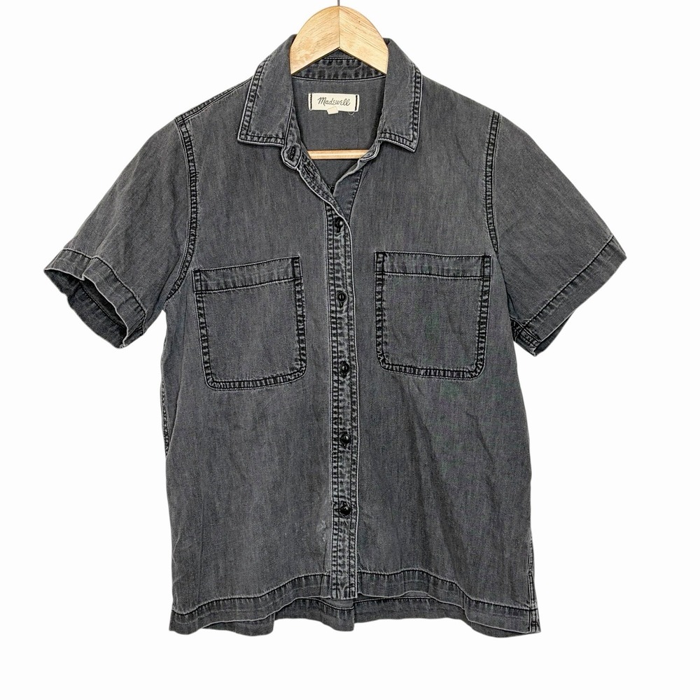 Madewell Faded Black Chambray Short Sleeve Shirt Womens Small Fisherman Nautical